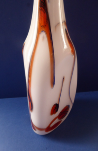 Mid-Century Italian V.B Opaline Vase with Orange and Black Stripes & Streaks; with Attenuated Neck. 17 inches in height
