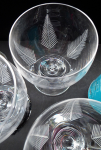 Rarer Set of Five STUART CRYSTAL WOODCHESTER Gin & Tonic Glasses. With Engraved Fern Design. Signed