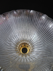 ANTIQUE Edwardian HOLOPHANE Ribbed Glass Lamp Shade. Patent Number for 1909. Brass Hanging Fitment