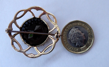Load image into Gallery viewer, Vintage 9ct Gold Brooch. Beautifully Made Solid Gold Brooch Set with Large Faceted Quartz Stone

