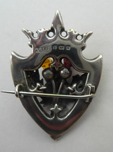 Load image into Gallery viewer, Antique 1901 SILVER BROOCH. Large Shield Brooch with Agates and Overlaid Silver Thistle. Adie Lovekin Ltd
