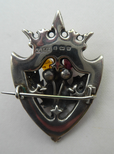 Antique 1901 SILVER BROOCH. Large Shield Brooch with Agates and Overlaid Silver Thistle. Adie Lovekin Ltd