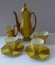 Load image into Gallery viewer, 1930s George V Art Deco Full Coffee Set. Yellow and Gold
