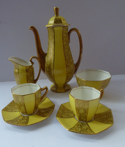 1930s George V Art Deco Full Coffee Set. Yellow and Gold