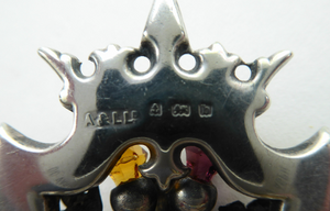 Antique 1901 SILVER BROOCH. Large Shield Brooch with Agates and Overlaid Silver Thistle. Adie Lovekin Ltd