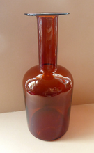 Load image into Gallery viewer, EXTRA LARGE Scandinavian GUL Vase or Bottle Vase. Designed 1962 by Otto Brauer for Holmegaard Glass, Denmark. Rich Brown / Dark Amber Colour
