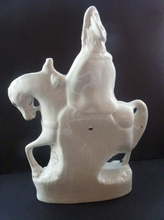 Load image into Gallery viewer, SAMPSON SMITH. LARGE Antique 1880s Victorian STAFFORDSHIRE Figurine. King Charles I on Horseback Carrying a Scroll
