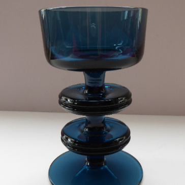 1970s SHERINGHAM WEDGWOOD GLASS Blue Candlestick by Stennett-Wilson. 5 inches High