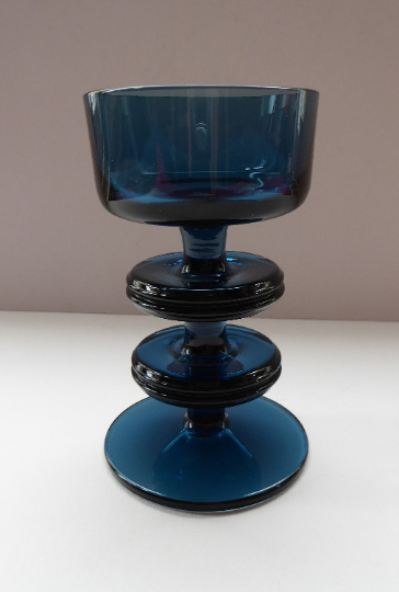 Stylish 1970s SHERINGHAM WEDGWOOD GLASS Blue Candlestick by Stennett-Wilson. 5 inches High