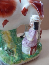 Load image into Gallery viewer, Genuine ANTIQUE STAFFORDSHIRE Figurine. Woman / Milkmaid with Large Cow by a Stream; 1880s
