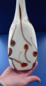 Mid-Century Italian V.B Opaline Vase with Orange and Black Stripes & Streaks; with Attenuated Neck. 17 inches in height