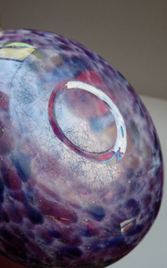 Pretty SCOTTISH MONART GLASS Shallow Pin Dish. Mottled Lilac and Purple Glass with Gold Aventurine & Customary Raised Pontil Mark