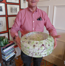 Load image into Gallery viewer, 1930s Glass Hanging Goldfish Bowl or Flycatcher Lampshade. Opaque Glass with Tutti Frutti Splatters

