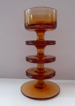 Load image into Gallery viewer, Stylish 1970s SHERINGHAM WEDGWOOD GLASS Topaz or Amber Candlestick by Stennett-Wilson. 6 inches high
