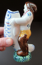 Load image into Gallery viewer, ALUMINIA Royal Copenhagen 1940s Child Welfare Figurine, Signed JUS. Boy Carrying Fish
