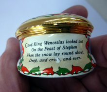 Load image into Gallery viewer, 1990 Halcyon Days Enamels Christmas Box. Good King Wenceslas. Excellent Vintage Condition
