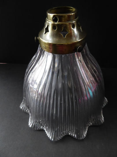 ANTIQUE Edwardian HOLOPHANE Ribbed Glass Lamp Shade