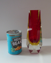 Load image into Gallery viewer, Vintage 1960s MURANO Mandruzzato Sommerso Facet Cut Vase. Double Cased with Red and Yellow Layers
