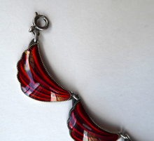 Load image into Gallery viewer, 1950s NORWEGIAN Guilloche Enamel and Silver Necklace by Elvik &amp; Co. with 12 Red Shell Shaped Links
