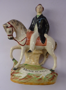 Gorgeous & Rare Pair of STAFFORDSHIRE FIGURES. The Prince and Princess of Wales on Horseback