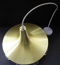 Load image into Gallery viewer, Carl Fagerlund. SWEDISH 1960s Gold Tone Pendant Lampshade with Clear Glass Inclusions and Original Diffuser Below
