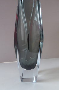 MASSIVE 12 INCHES Murano SOMMERSO Faceted Vase. Vintage 1960s in Unusual Pewter Grey Colour with Clear Casing