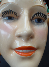 Load image into Gallery viewer, ART DECO Goebel Wall Mask. 1930s Lady with Checked Headscarf and Modelled Long Eyelashes 
