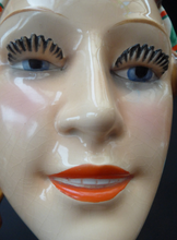 Load image into Gallery viewer, ART DECO Goebel Wall Mask. 1930s Lady with Checked Headscarf and Modelled Long Eyelashes
