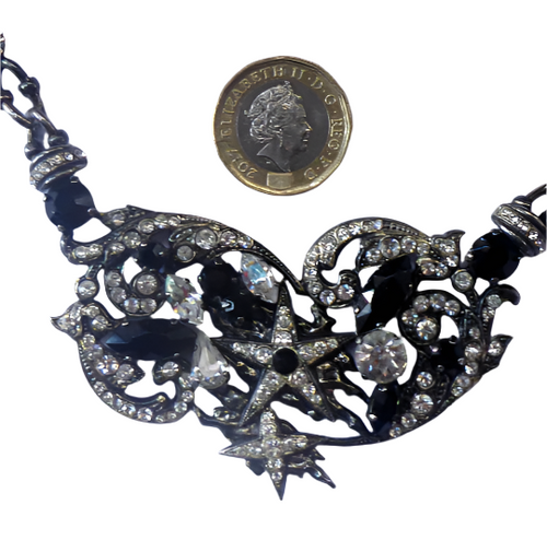 DESIGNER JEWELLERY. 1980s Vintage FLOTTY Bijoux Necklace - with oodles of diamante and cut black glass stones