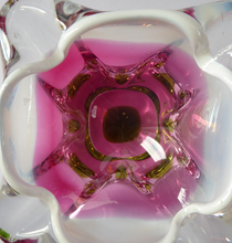 Load image into Gallery viewer, Josef HOSPODKA / Chribska; Czechoslovakia. Vintage 1960s Bowl with Green and Cranberry Colours Cased in Clear - with white rim
