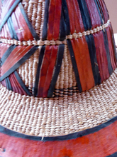 Load image into Gallery viewer, Vintage AFRICAN (Ghana) Woven Straw &amp; Leather FULANI Hat with Straps. Nice, clean condition
