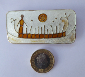 NORWEGIAN SILVER and Enamel Brooch by Nora Gulbrandsen for David Anderson. With title: Rock Carving in Norway