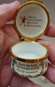 1987 Halycon Days Enamels Christmas Box. Medieval Dancers. Excellent Vintage Condition