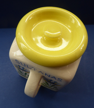 Load image into Gallery viewer, 1950s BRISTOL POTTERY Kitchen Canister or Storage Jar. Vintage Old Delft Tulip Design with Carrying Handle. SULTANAS
