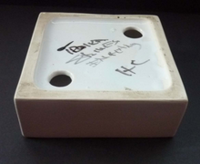 Load image into Gallery viewer, Early TROIKA St Ives Pottery. Minimalist Square Dish with Black Dot Indentation. Honor Curtis 1969-1973 Cornwall England
