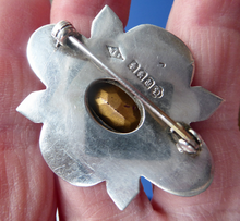 Load image into Gallery viewer, SCOTTISH SILVER: Vintage Agate Brooch with 1952 Glasgow Hallmark. Brooch set with Coloured Agates and Dark Amethyst
