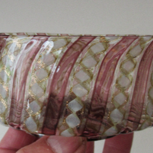 Venetian / Salviati Murano Glass Latticino Zanfirico Glass Finger Bowl with Clear Glass Cherub Prunts