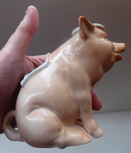 Load image into Gallery viewer, 1910s Novelty Inkwell &amp; Stamp Wetter. Strange Pink Pig Model. Antique GERMAN PORCELAIN
