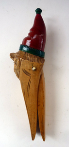 Wooden NUTCRACKER in the Form of a Little Elf or Gnome. 1950s Vintage Folk Art. Really Cute Wee Carved Face