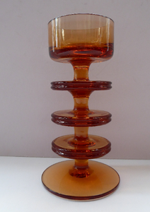 Collectable 1970s SHERINGHAM WEDGWOOD GLASS Topaz or Amber Candlestick by Stennett-Wilson. 6 inches high