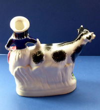 Load image into Gallery viewer, Fabulous 1880s Genuine ANTIQUE STAFFORDSHIRE Flatback Figurine / Cow Creamer. Woman and Cow
