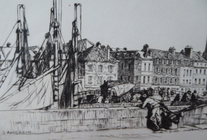 Stanley Anderson 1920s Drypoint Etching La Lieutenance Honfleur France