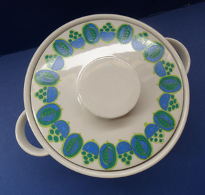 Rarer Granada Pattern: Vintage Norwegian FIGGJO FLINT Cassrole Dish with Minimalist Decoration of Blue & Green Polka Dots