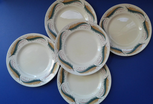 1950s Vintage Susie Cooper Pottery BRACKEN PATTERN Dessert Plates. KESTREL shape. 9 inches