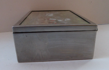 Load image into Gallery viewer, ANTIQUE Edwardian Silver Plate Cigar or Cigarette Box - with hand embellised print by GEORGE WRIGHT. Carriage Image
