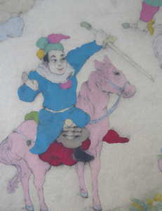 1930s Elyse Lord Coloured Drypoint Etching. Chinese Warriors on Horseback