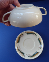 Load image into Gallery viewer, 1950s Vintage Susie Cooper Pottery BRACKEN PATTERN. Rare Set of FOUR Soup Bowls &amp; Saucers

