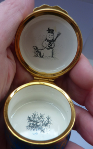 Vintage Halcyon Days (Bilston and Battersea) Enamels Christmas Box 1979. Children Building a Snowman. Excellent Condition