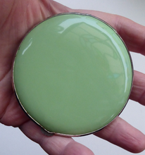Load image into Gallery viewer, 1930s LARGE Gwenda Tap Flap Powder Compact with Foil Image of Glamourous Lady in a Crinoline Dress. Excellent Vintage Condition
