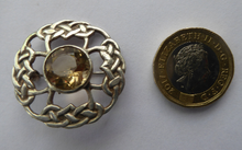 Load image into Gallery viewer, SCOTTISH SILVER Brooch. Stylish 1970s James Coull Design with Small Central Citrine. EDINBURGH Hallmark
